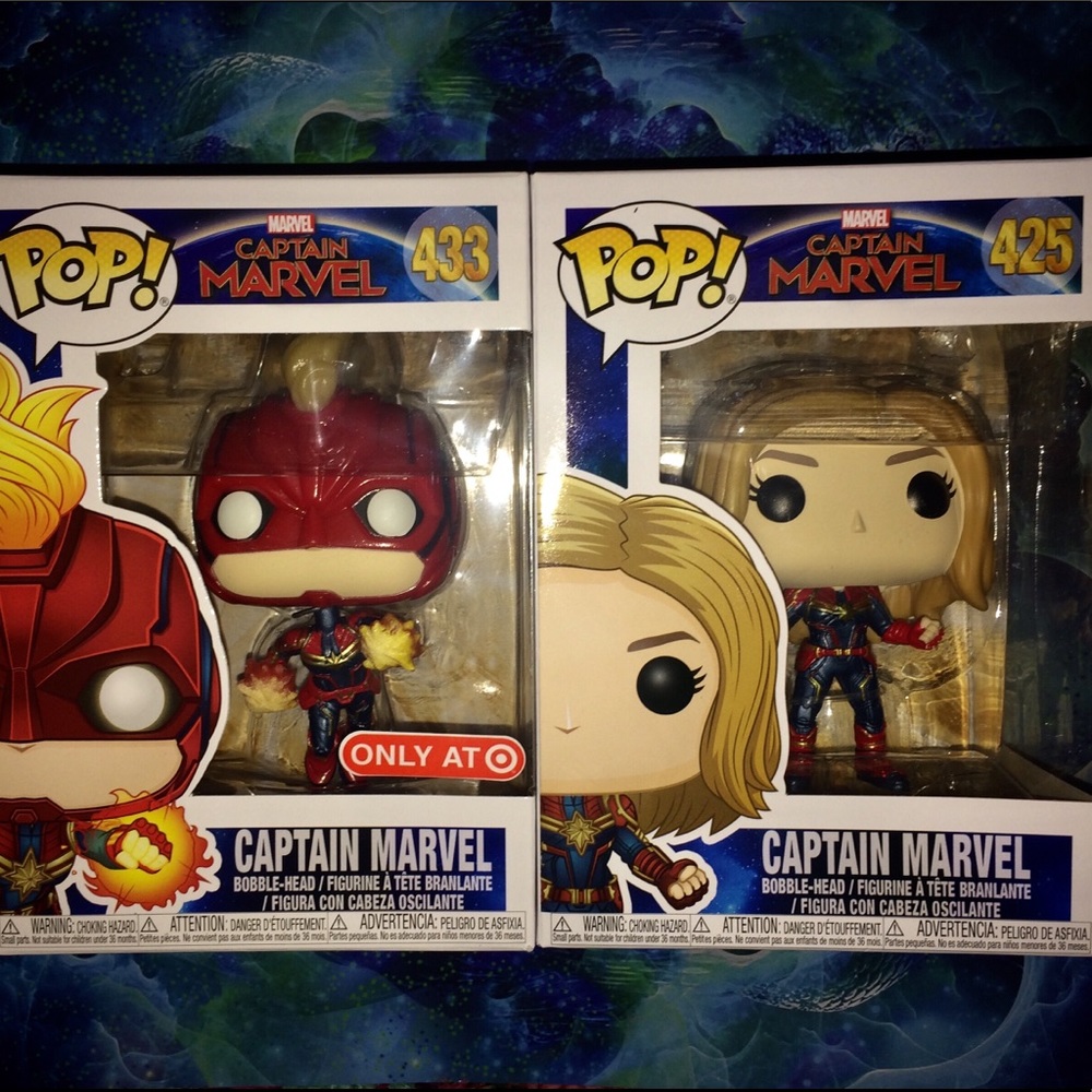 Captain Marvel Funko Pop MASKED/UNMASKED SET! GITD